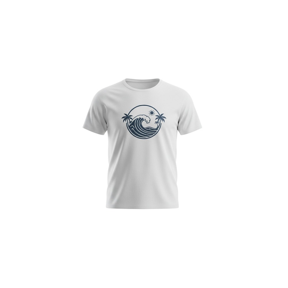American Eagle Graphic T-Shirt Womens Small White Ocean Wave Palm Tree Tee